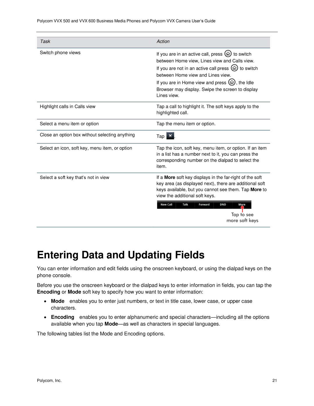 Polycom vvx 500 manual Entering Data and Updating Fields 