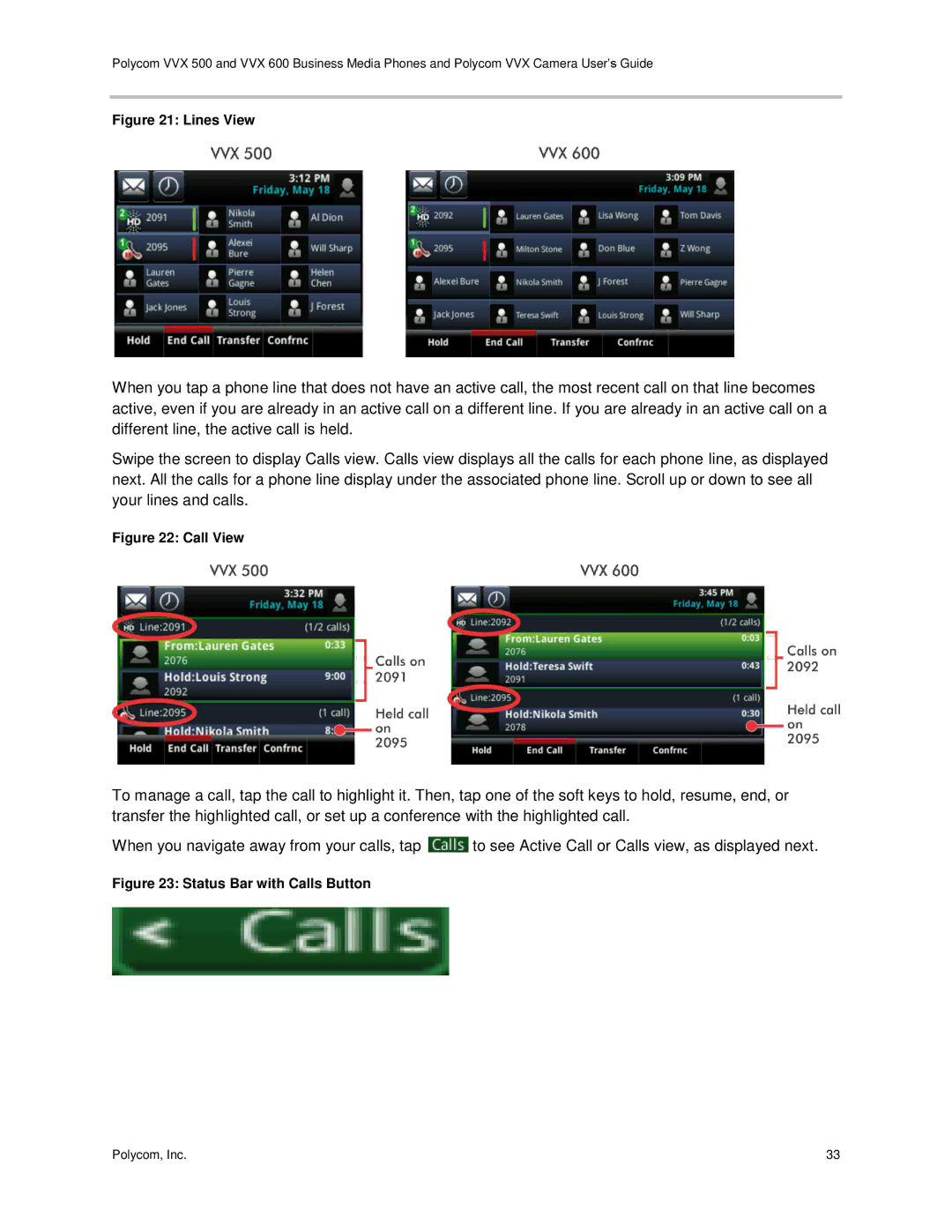 Polycom vvx 500 manual Call View 