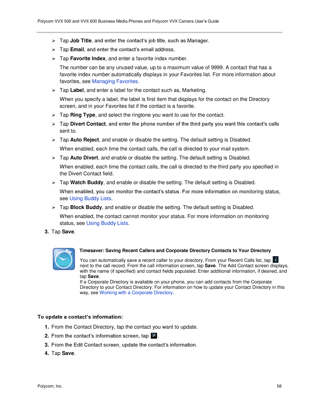 Polycom vvx 500 manual To update a contact’s information 