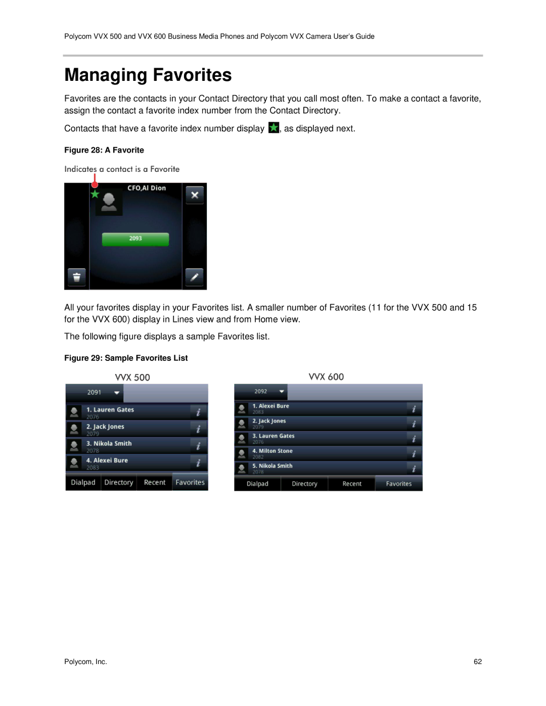 Polycom vvx 500 manual Managing Favorites 