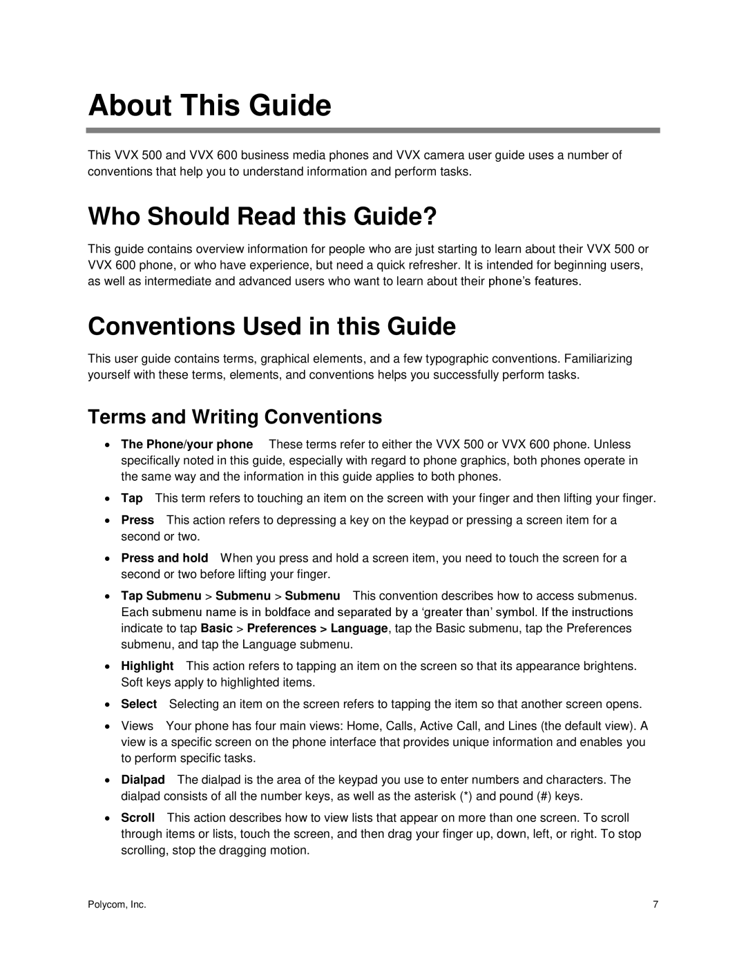 Polycom vvx 500 manual Who Should Read this Guide?, Conventions Used in this Guide, Terms and Writing Conventions 