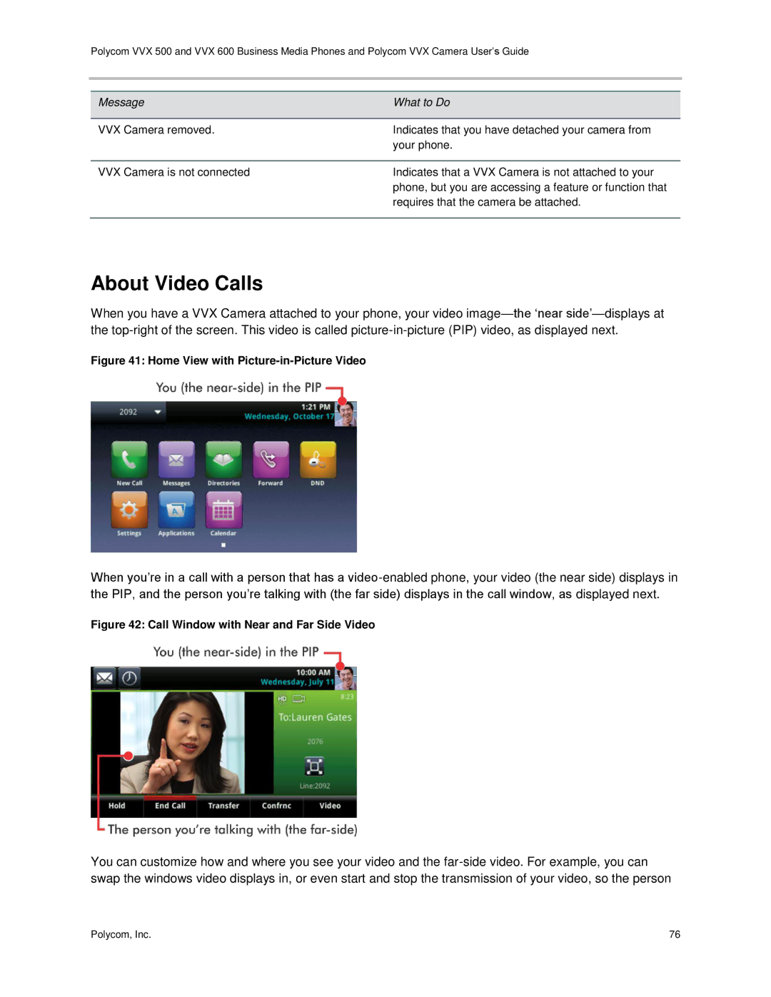 Polycom vvx 500 manual Home View with Picture-in-Picture Video 