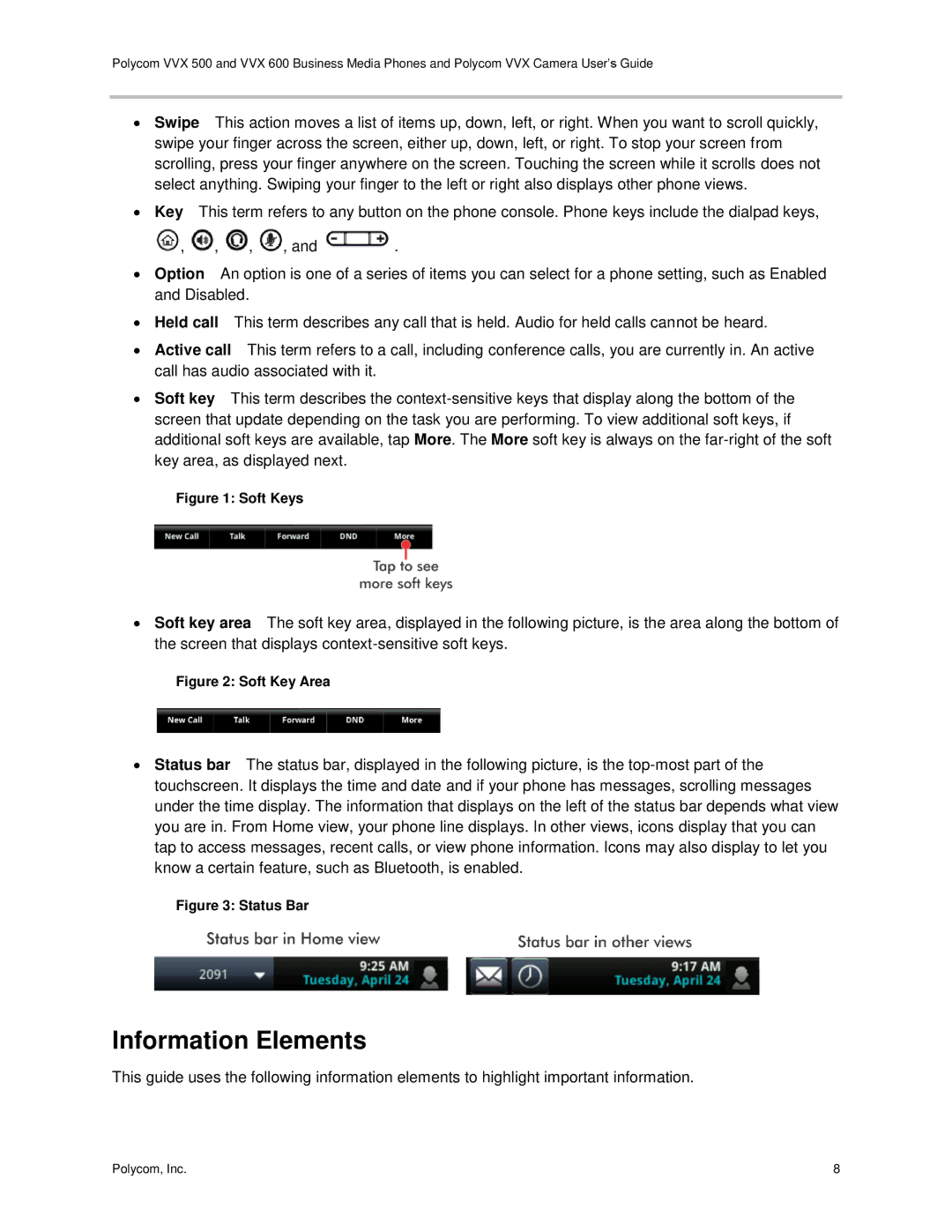 Polycom vvx 500 manual Information Elements, Soft Keys 