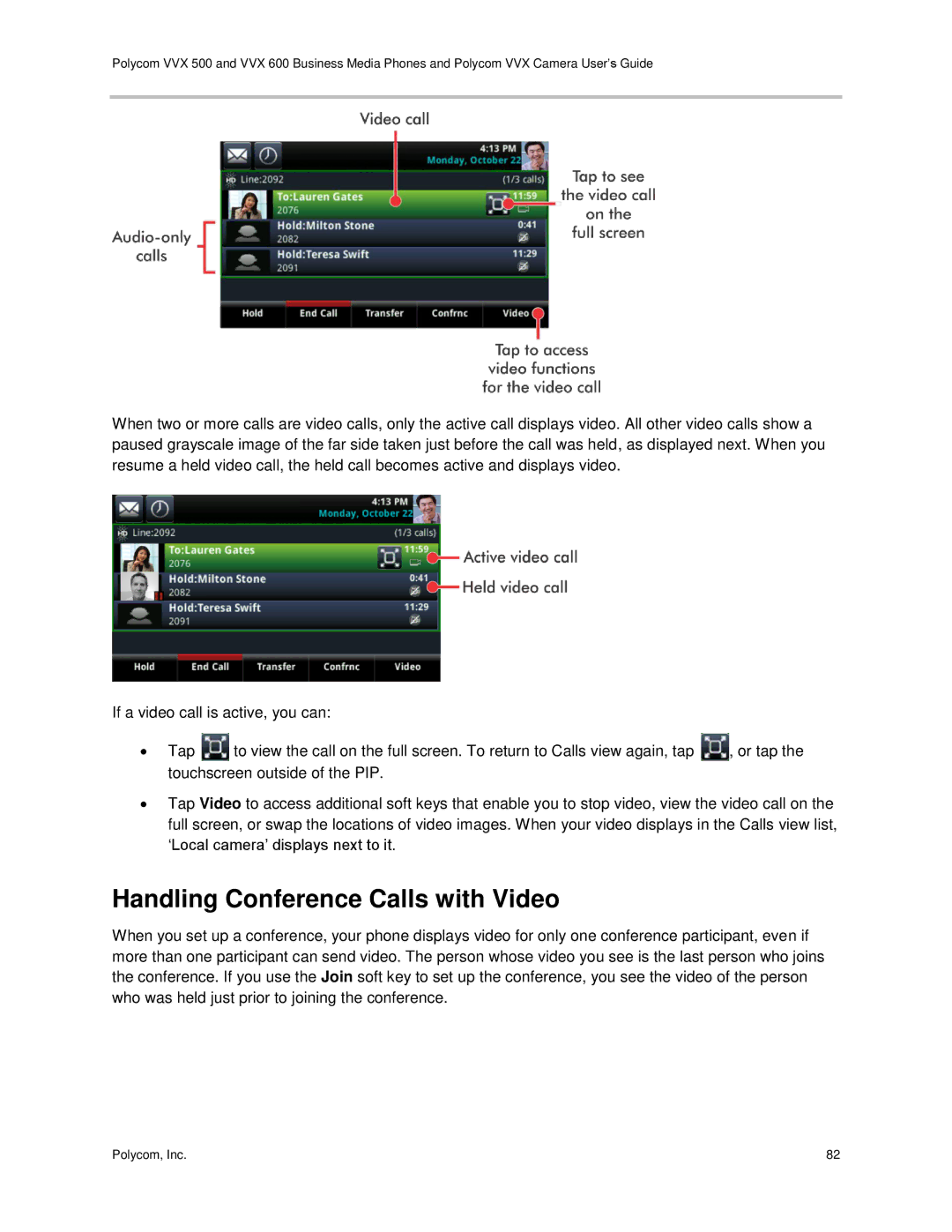 Polycom vvx 500 manual Handling Conference Calls with Video 