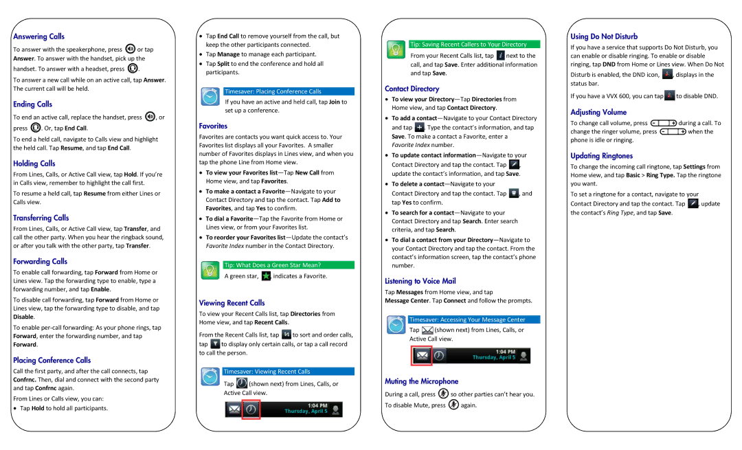 Polycom vvx 500 manual Answering Calls, Ending Calls, Holding Calls, Transferring Calls, Forwarding Calls, Favorites 
