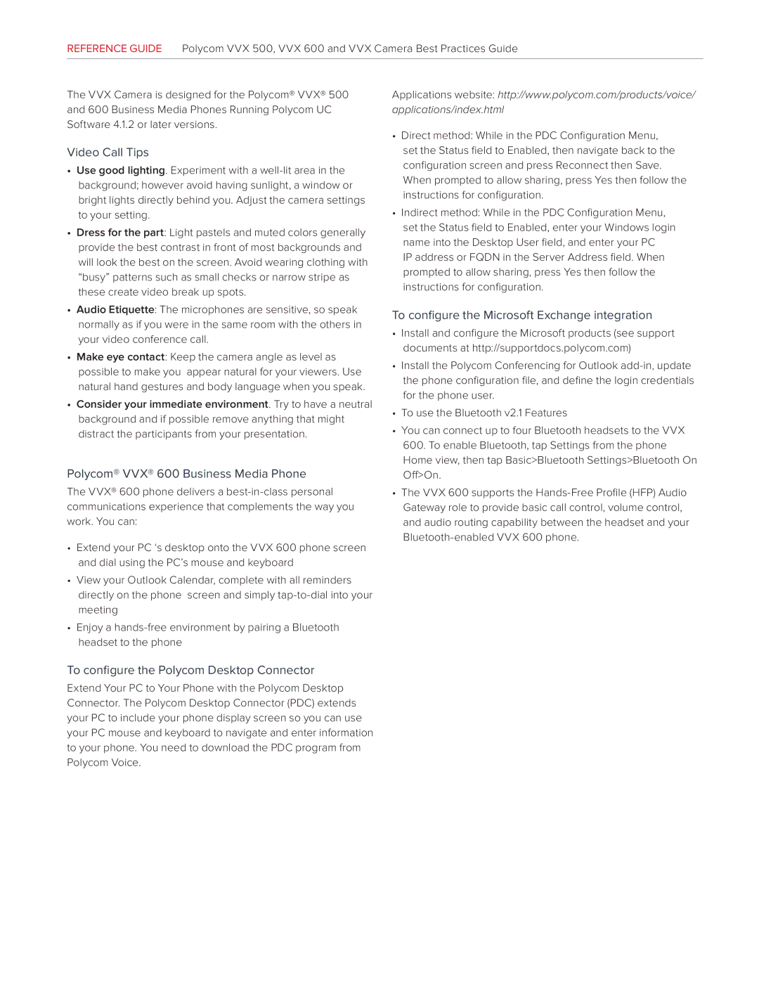 Polycom manual Video Call Tips, Polycom VVX 600 Business Media Phone, To configure the Polycom Desktop Connector 