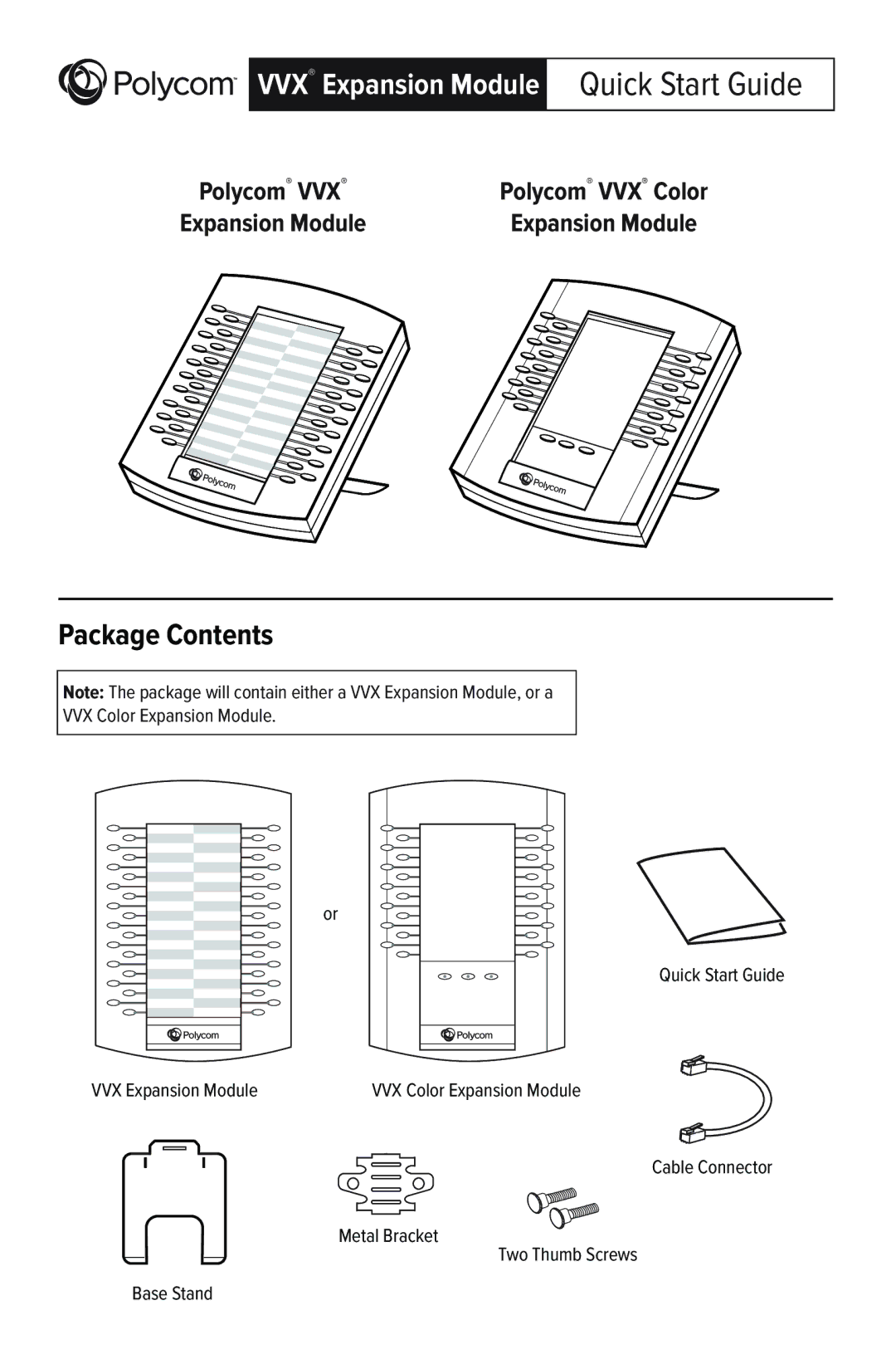 Polycom quick start VVX Expansion Module Quick Start Guide, Package Contents 