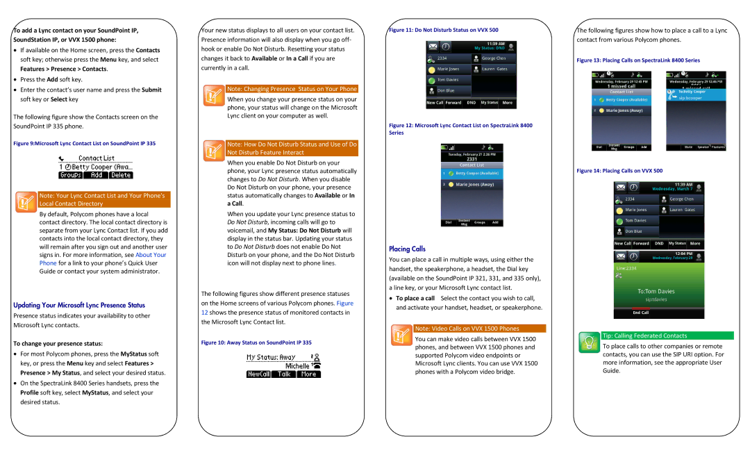 Polycom VVX500 manual Updating Your Microsoft Lync Presence Status, To change your presence status, Placing Calls 