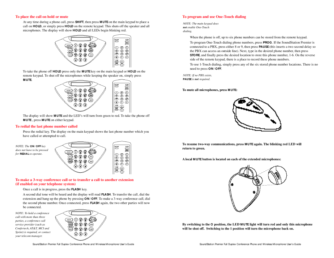 Polycom Wireless Microphone System installation instructions To place the call on hold or mute 