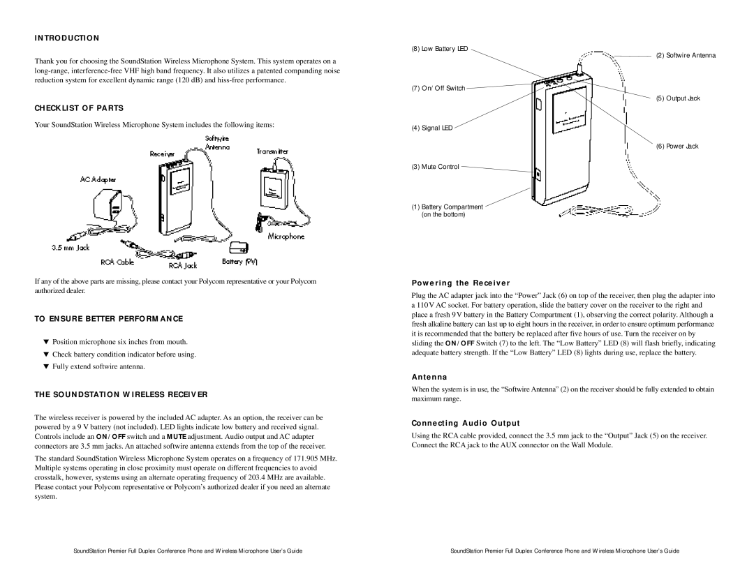 Polycom Wireless Microphone System installation instructions Soundstation Wireless Receiver, Powering the Receiver 