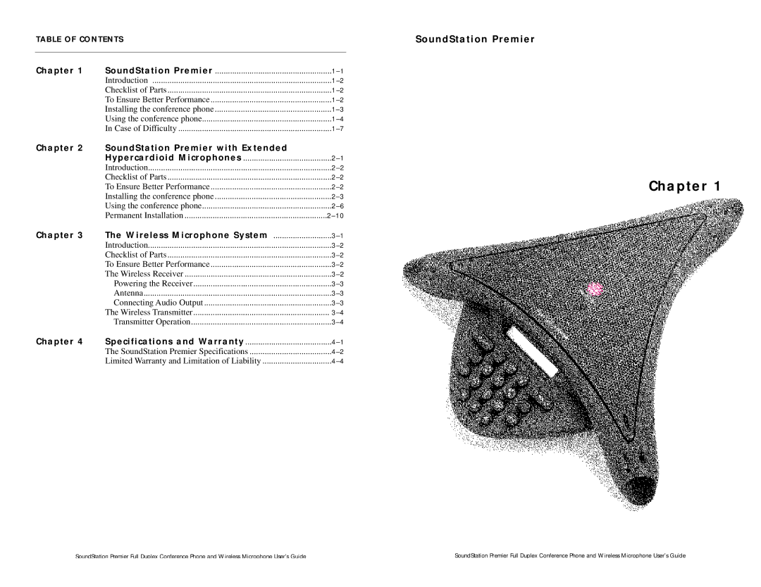 Polycom Wireless Microphone System installation instructions SoundStation Premier, Table of Contents 