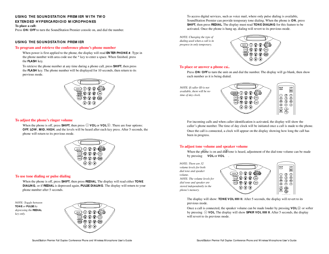 Polycom Wireless Microphone System installation instructions To place a call, Using the Soundstation Premier 