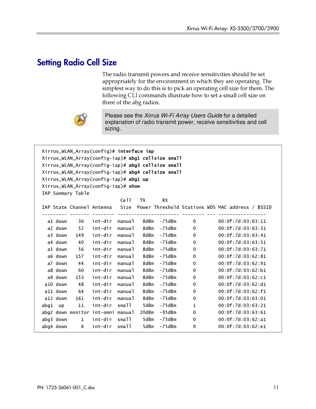 Polycom XS-3700, XS-3900, XS-3500 manual Setting Radio Cell Size 