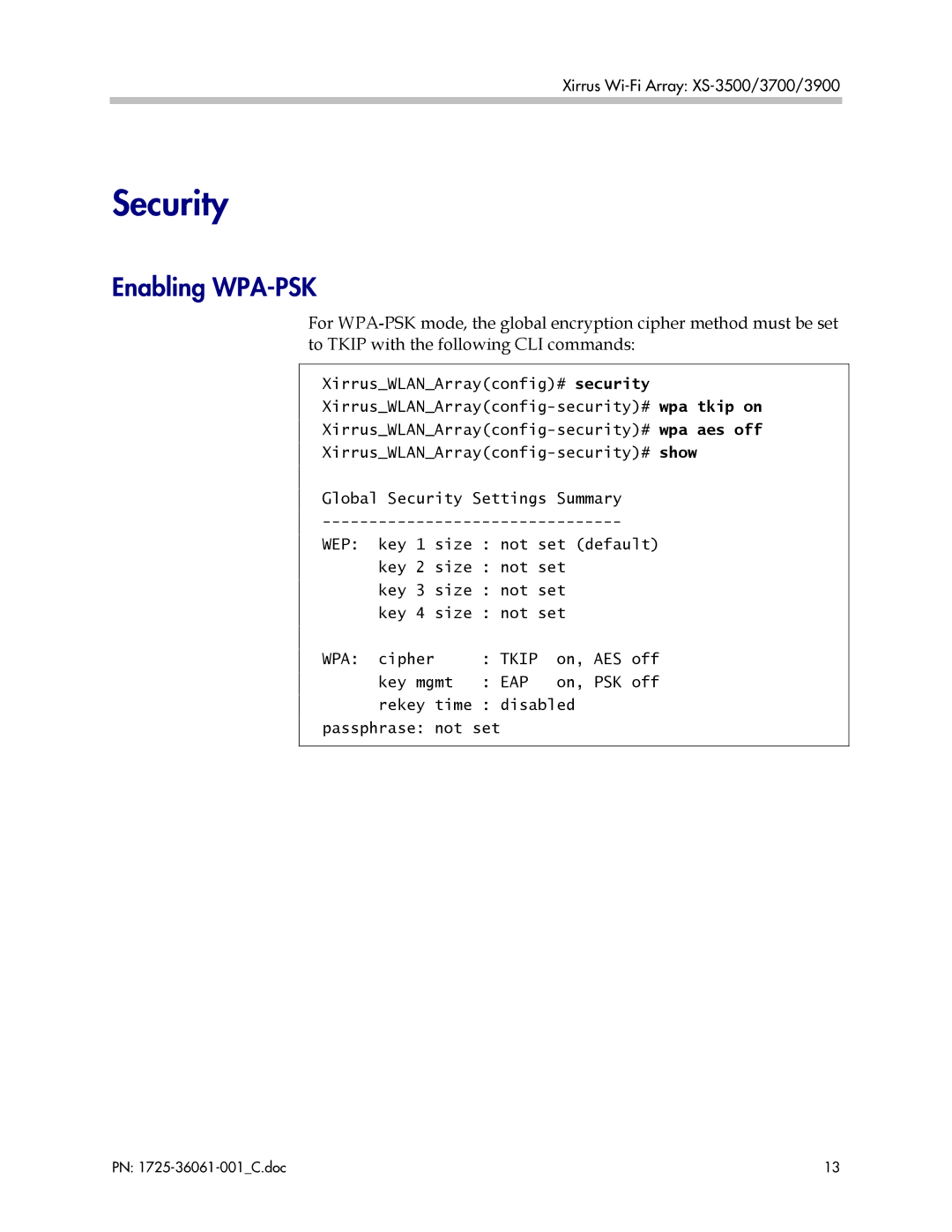 Polycom XS-3500, XS-3900, XS-3700 manual Security, Enabling WPA-PSK 