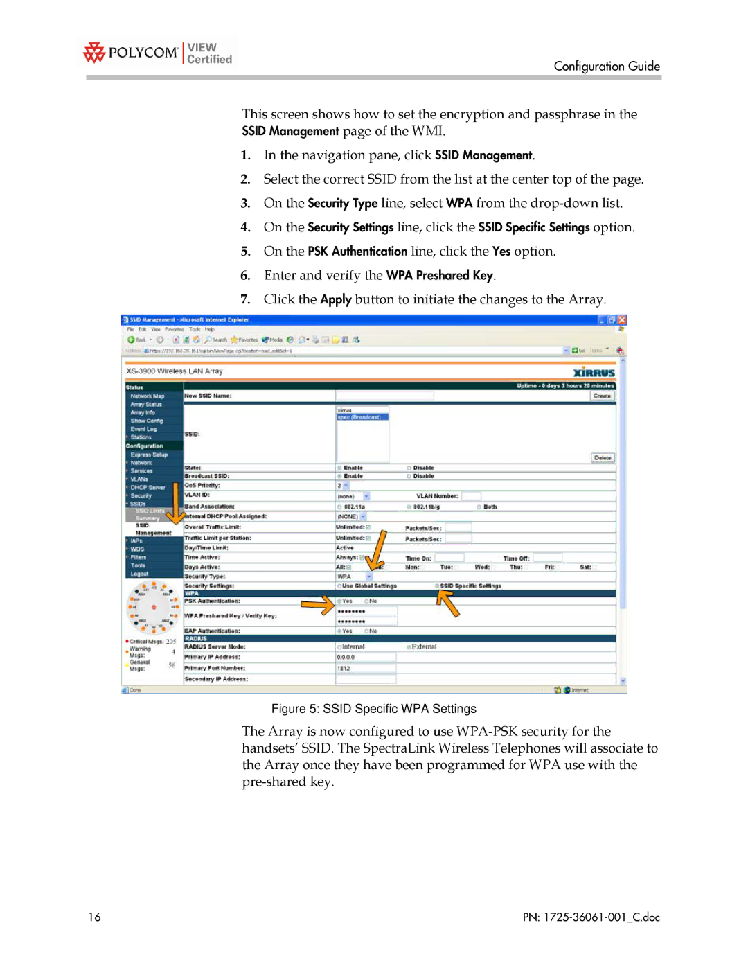 Polycom XS-3500, XS-3900, XS-3700 manual This screen shows how to set the encryption and passphrase 