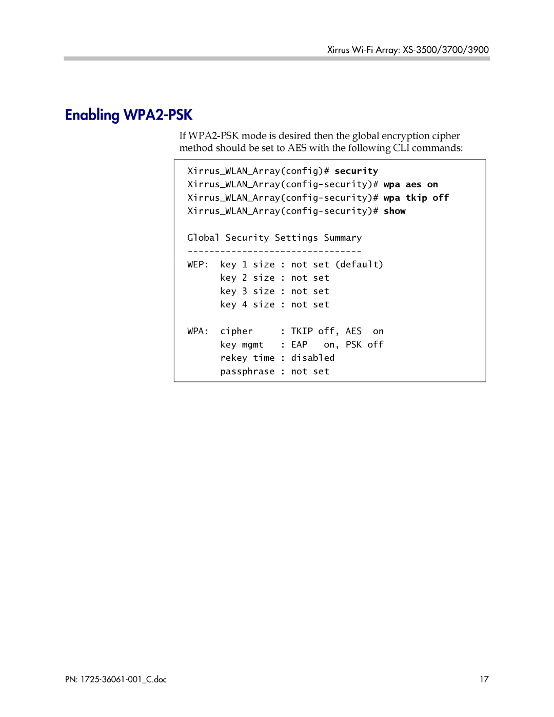 Polycom XS-3700, XS-3900, XS-3500 manual Enabling WPA2-PSK 