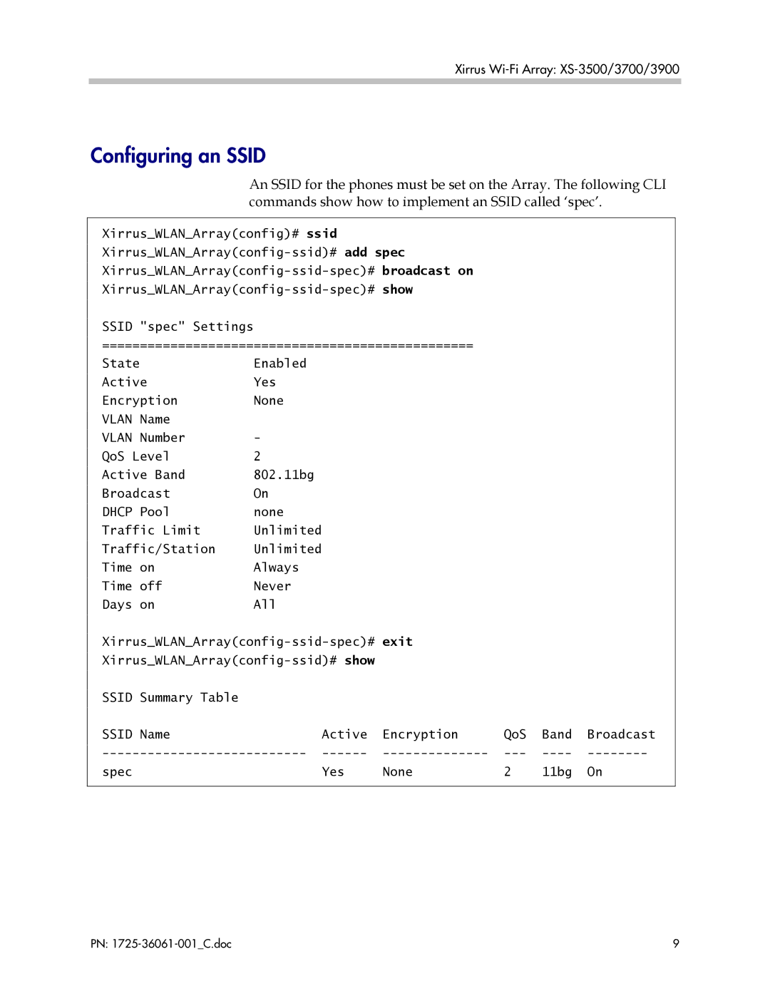 Polycom XS-3900, XS-3500, XS-3700 manual Configuring an Ssid 