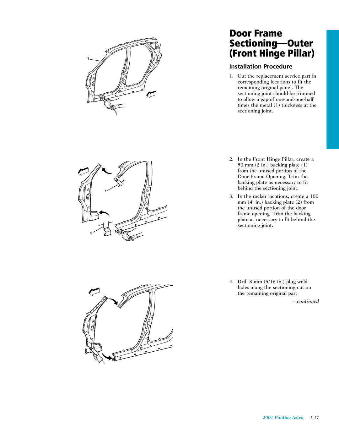 Pontiac 2001 manual Door Frame Sectioning-Outer Front Hinge Pillar 