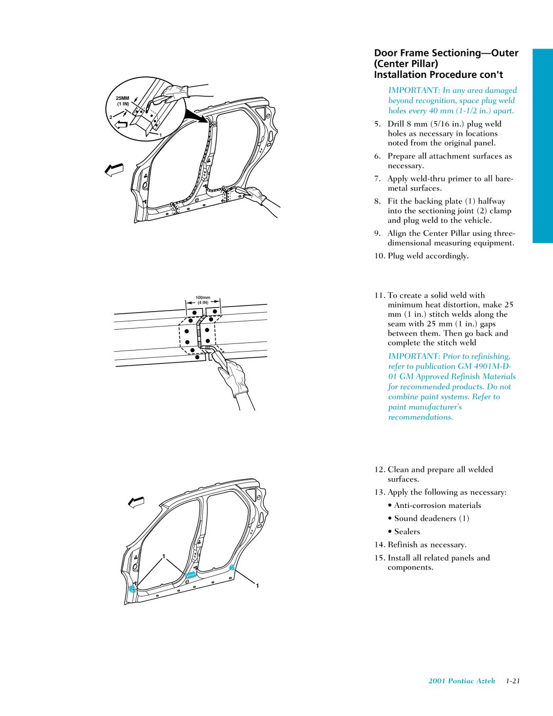 Pontiac 2001 manual Door Frame Sectioning-Outer Center Pillar 