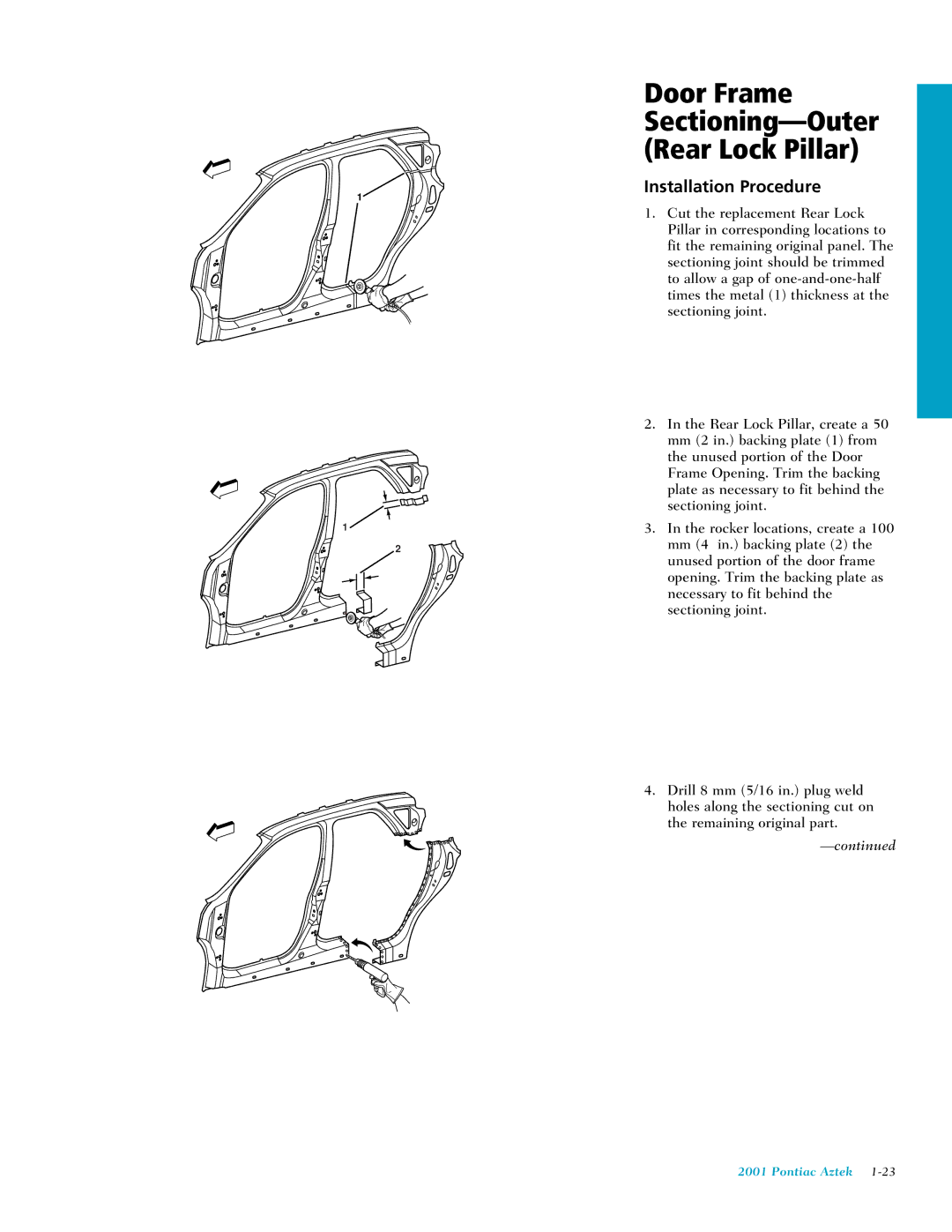 Pontiac 2001 manual Door Frame Sectioning-Outer Rear Lock Pillar 