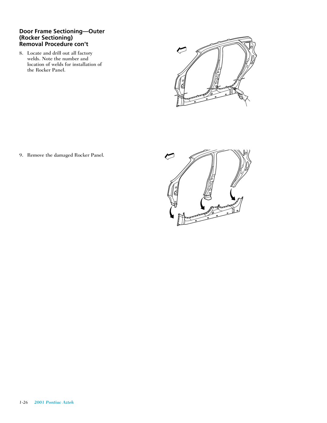 Pontiac 2001 manual Door Frame Sectioning-Outer Rocker Sectioning 