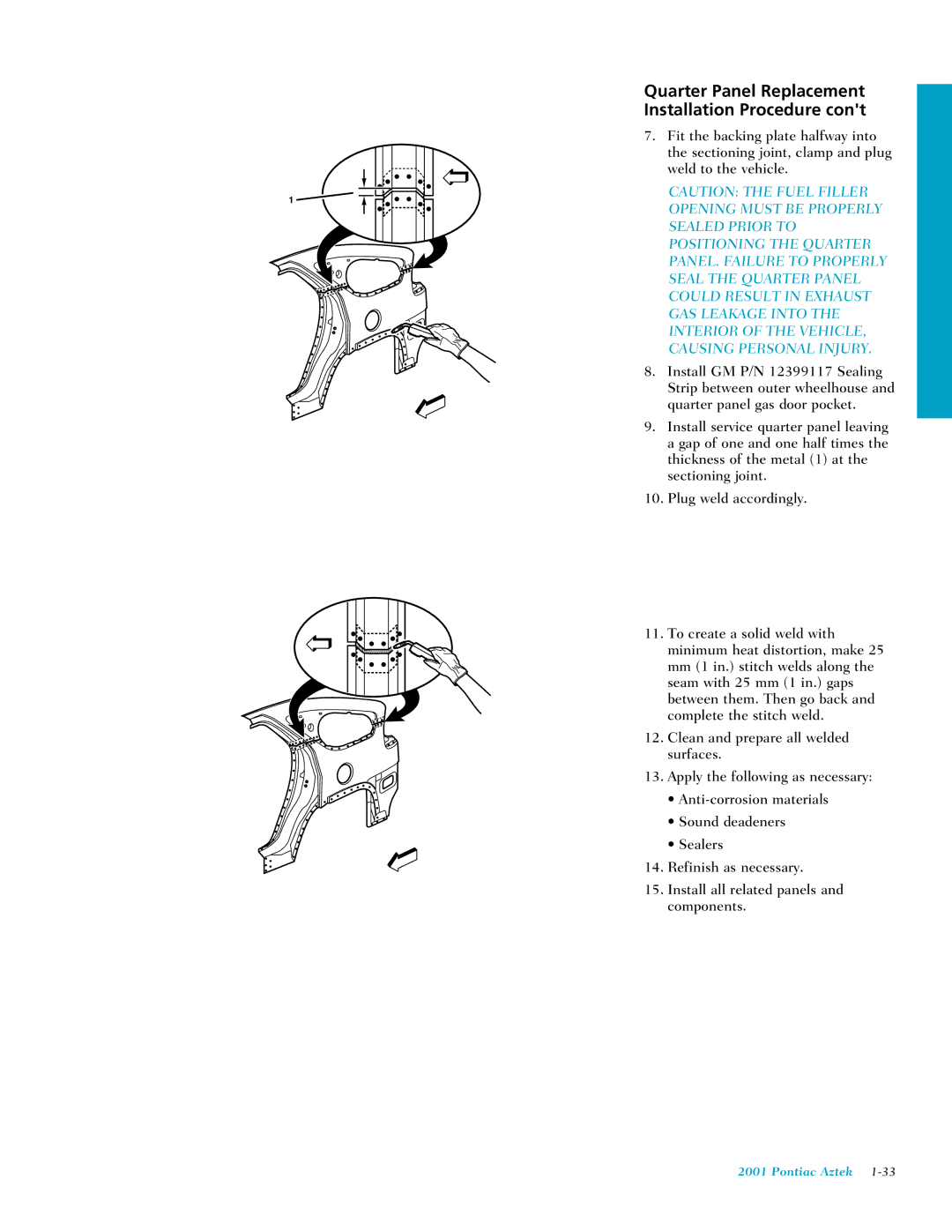 Pontiac 2001 manual Quarter Panel Replacement Installation Procedure 