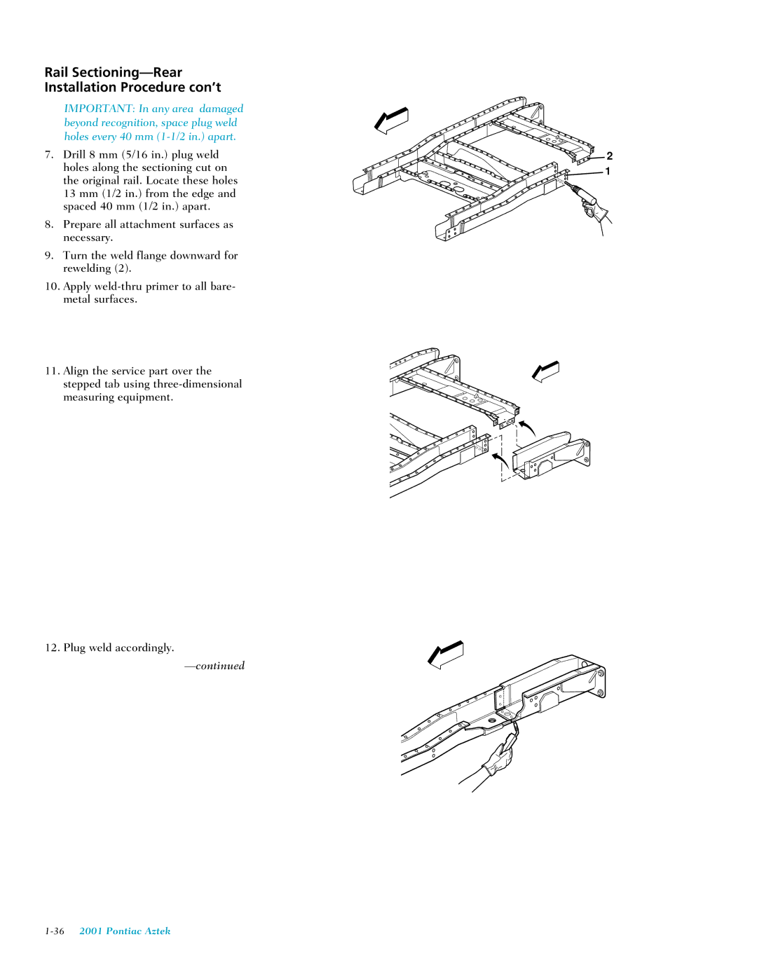 Pontiac 2001 manual Rail Sectioning-Rear Installation Procedure con’t 