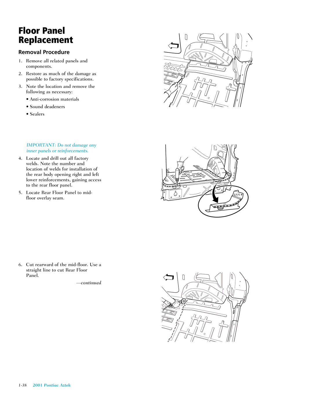 Pontiac 2001 manual Floor Panel Replacement, Removal Procedure 