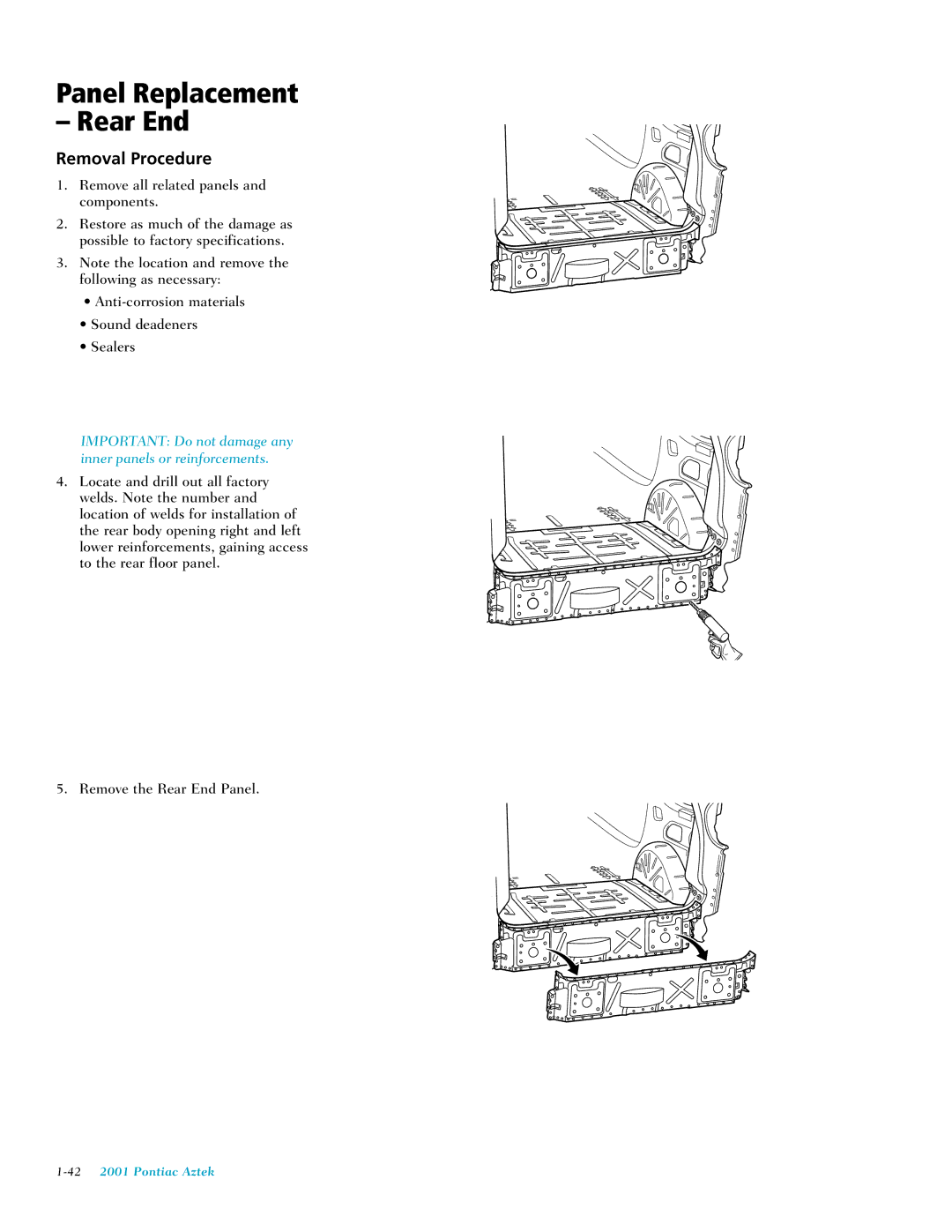 Pontiac 2001 manual Panel Replacement Rear End, Removal Procedure 