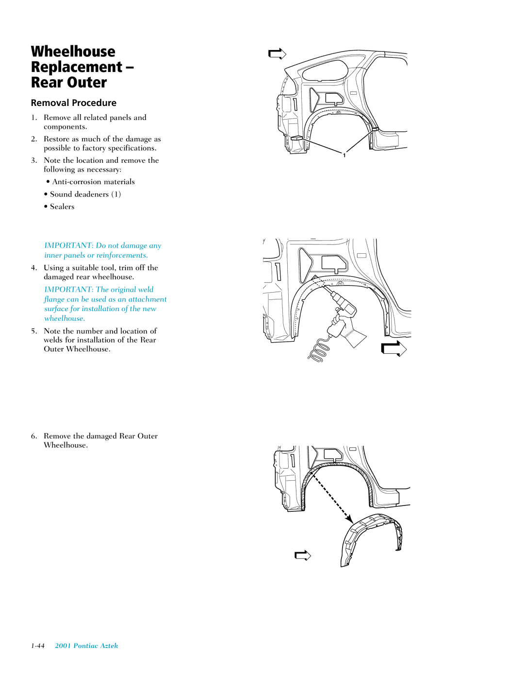 Pontiac 2001 manual Wheelhouse Replacement Rear Outer 