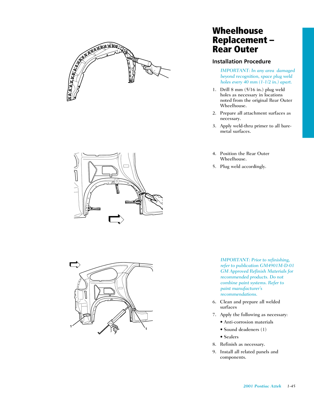 Pontiac 2001 manual Important Prior to refinishing 