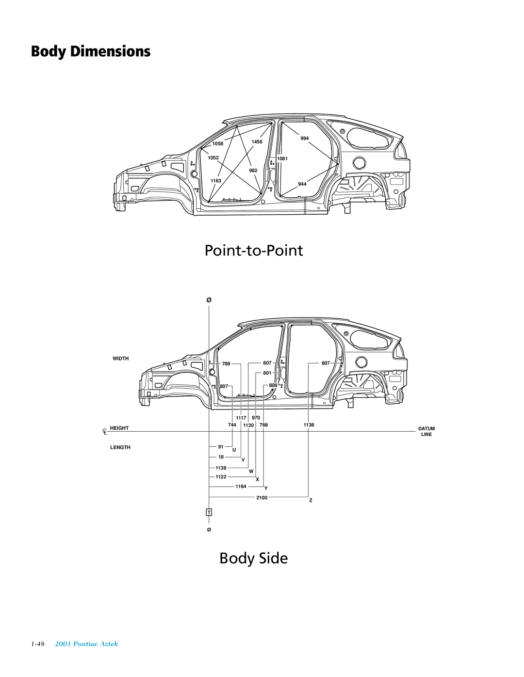 Pontiac 2001 manual Body Dimensions 