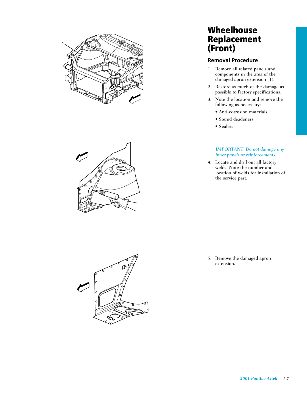 Pontiac 2001 manual Wheelhouse Replacement Front 