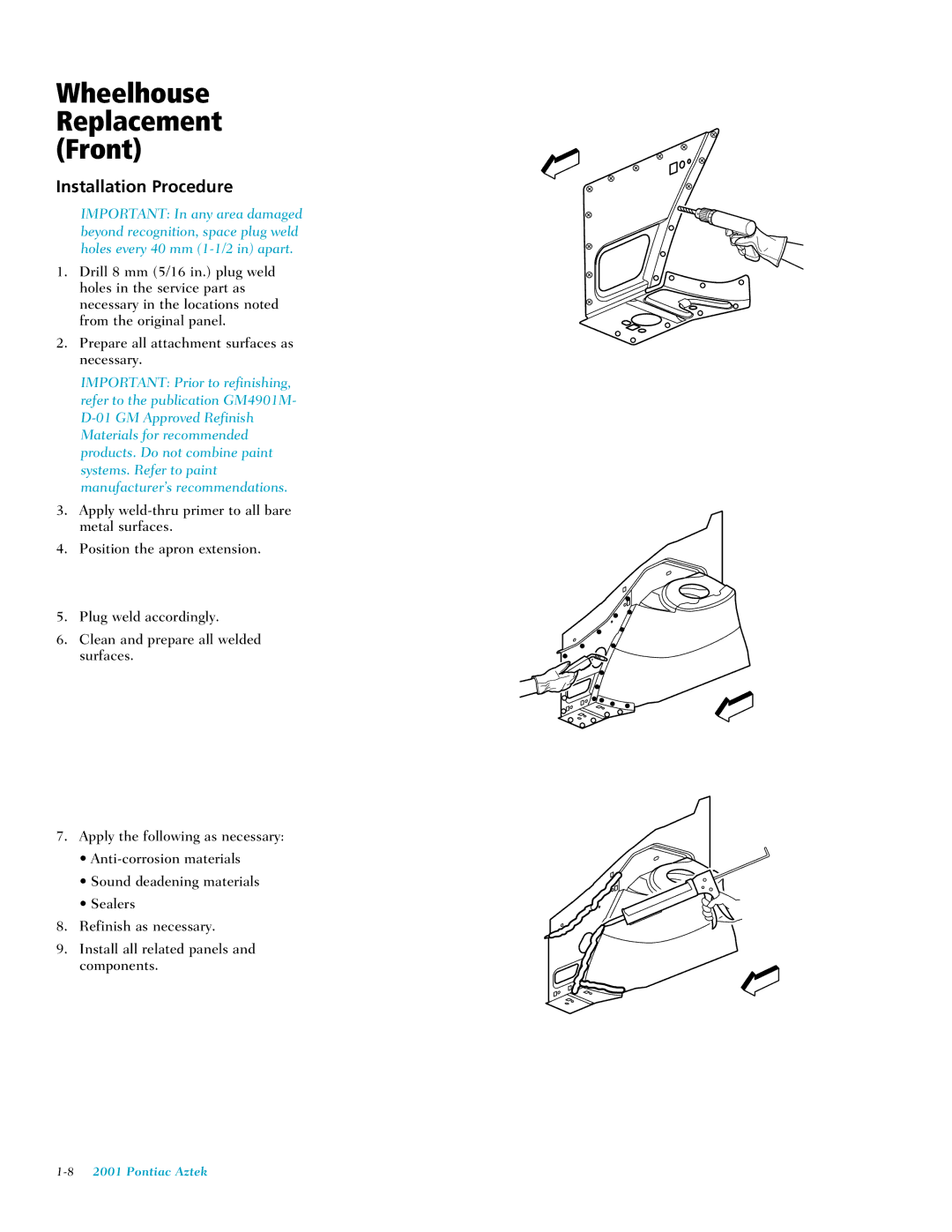 Pontiac 2001 manual Wheelhouse Replacement Front 