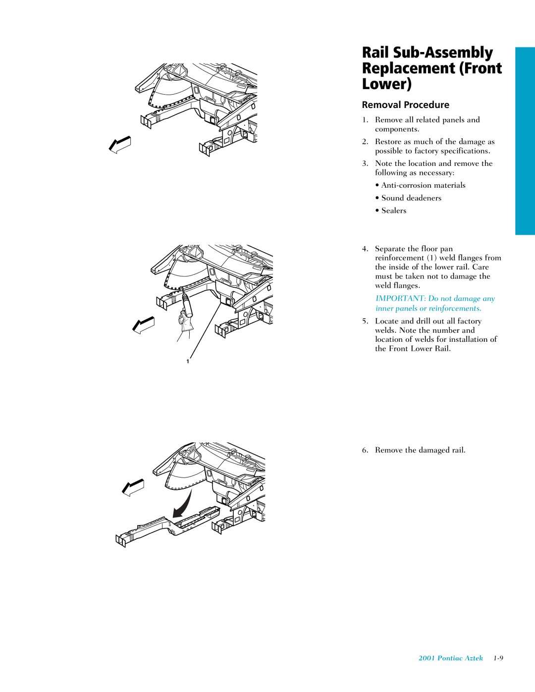 Pontiac 2001 manual Rail Sub-Assembly Replacement Front Lower 