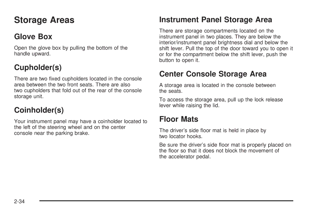 Pontiac 2006 manual Storage Areas 