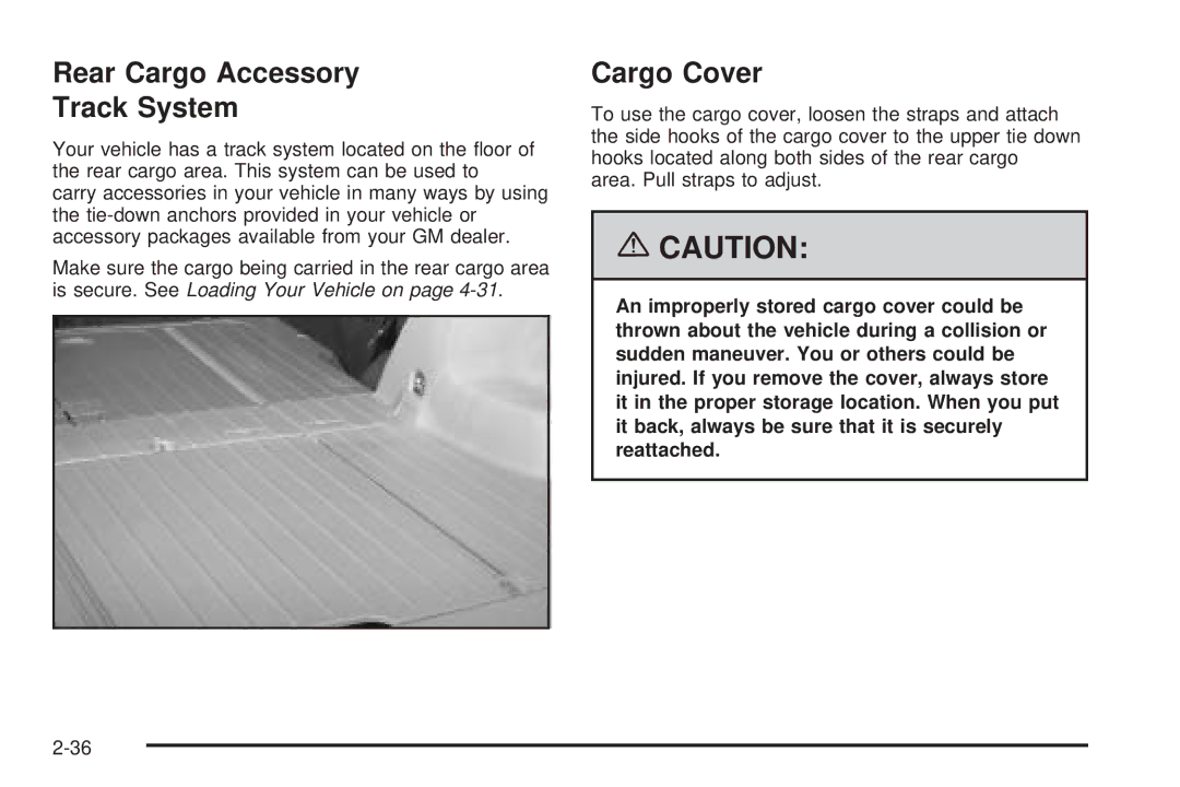 Pontiac 2006 manual Rear Cargo Accessory Track System, Cargo Cover 