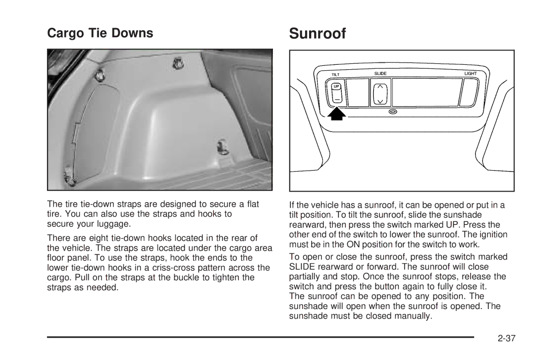Pontiac 2006 manual Sunroof, Cargo Tie Downs 