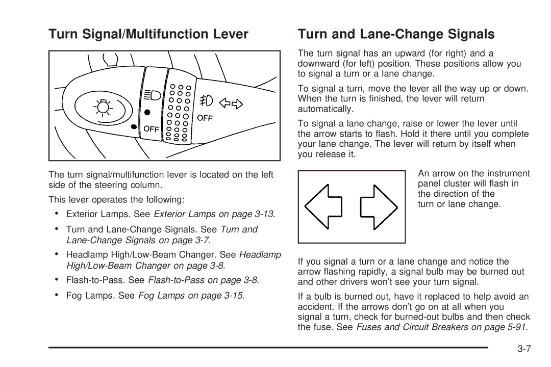 Pontiac 2006 manual Turn Signal/Multifunction Lever, Turn and Lane-Change Signals 