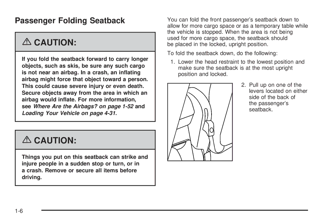 Pontiac 2006 manual Passenger Folding Seatback 