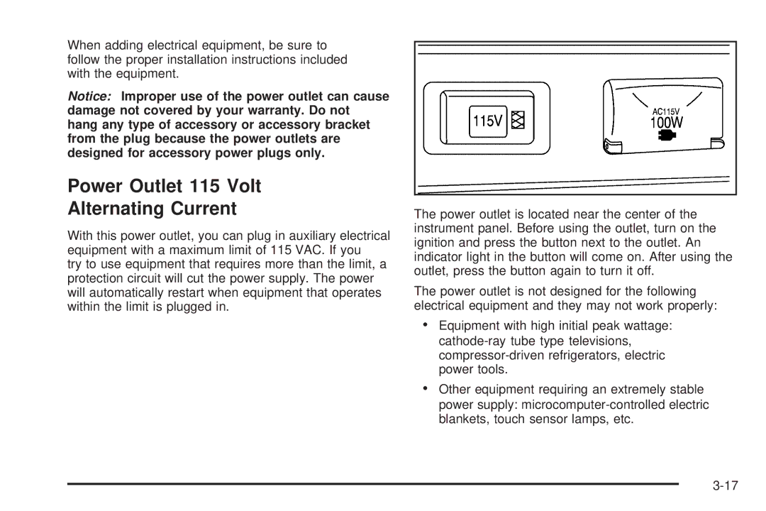 Pontiac 2006 manual Power Outlet 115 Volt Alternating Current 