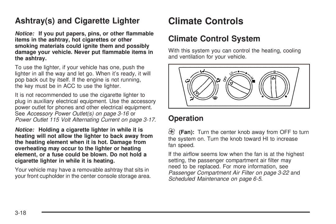 Pontiac 2006 manual Climate Controls, Ashtrays and Cigarette Lighter, Climate Control System, Operation 