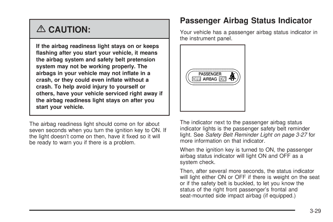 Pontiac 2006 manual Passenger Airbag Status Indicator 