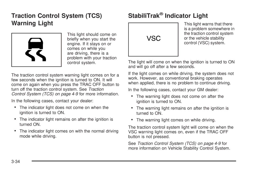 Pontiac 2006 manual Traction Control System TCS Warning Light, StabiliTrak Indicator Light 