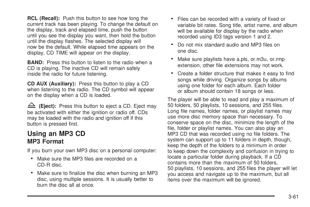 Pontiac 2006 manual Using an MP3 CD, MP3 Format 