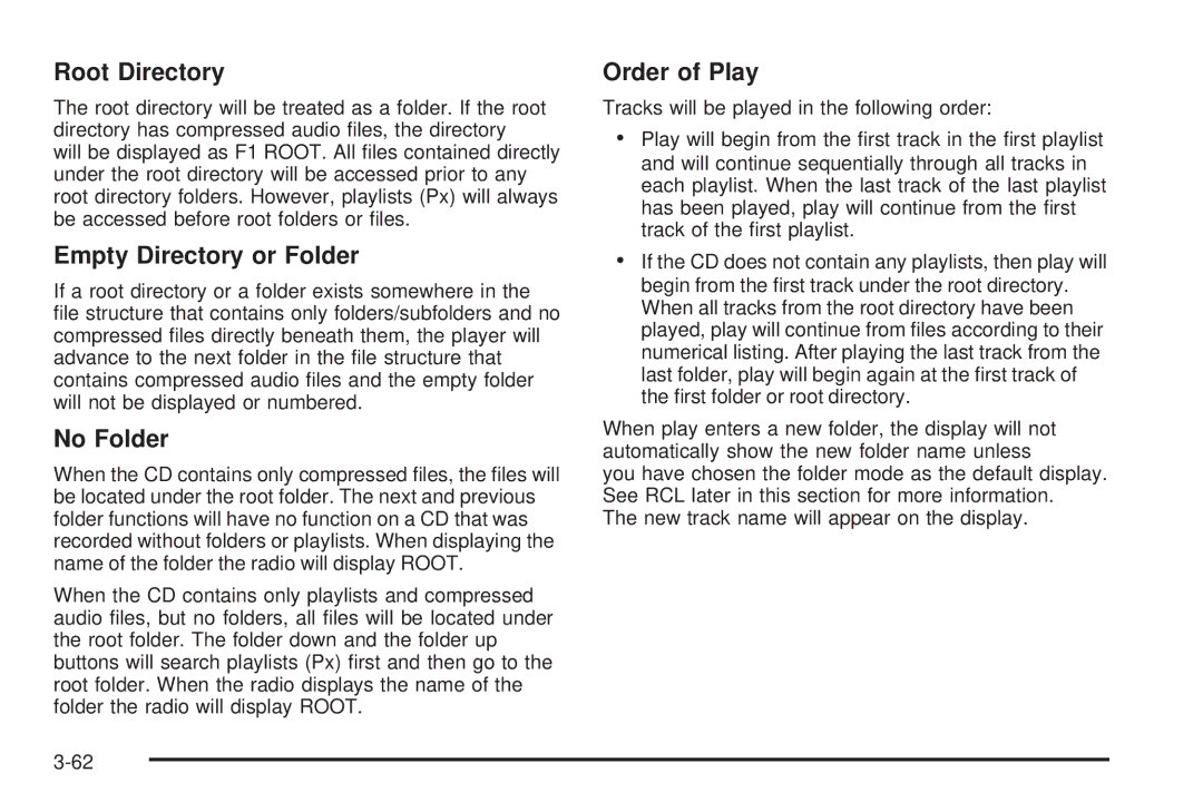 Pontiac 2006 manual Root Directory, Empty Directory or Folder, No Folder, Order of Play 