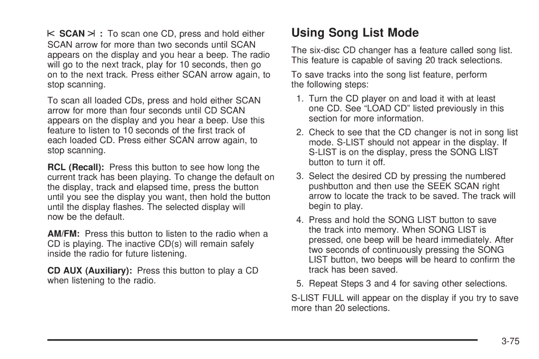 Pontiac 2006 manual Using Song List Mode 