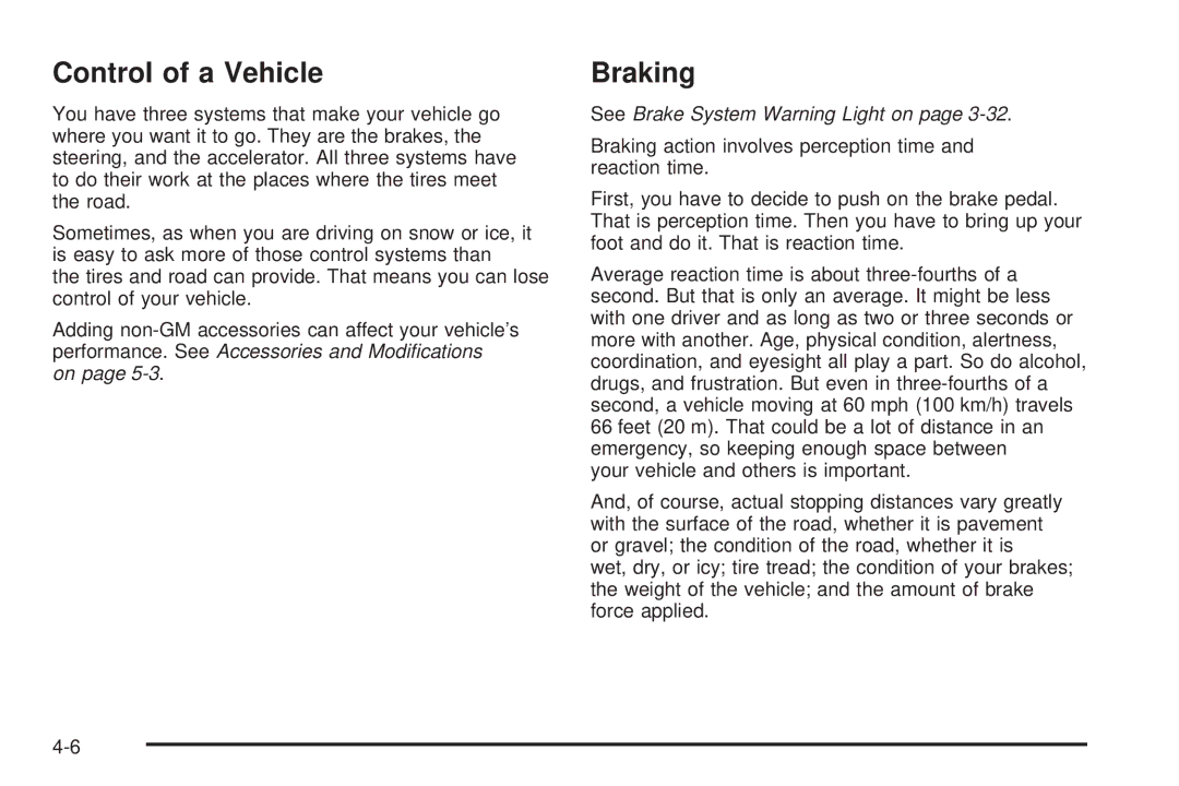 Pontiac 2006 manual Control of a Vehicle, Braking 