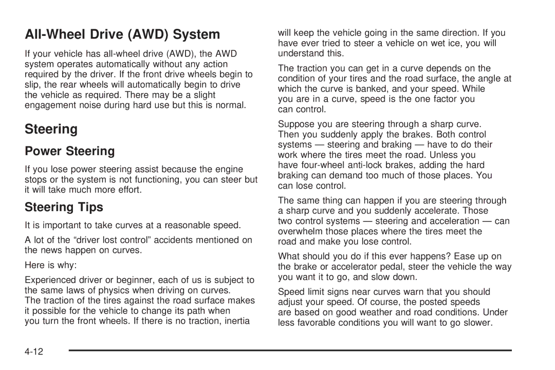 Pontiac 2006 manual All-Wheel Drive AWD System, Power Steering, Steering Tips 