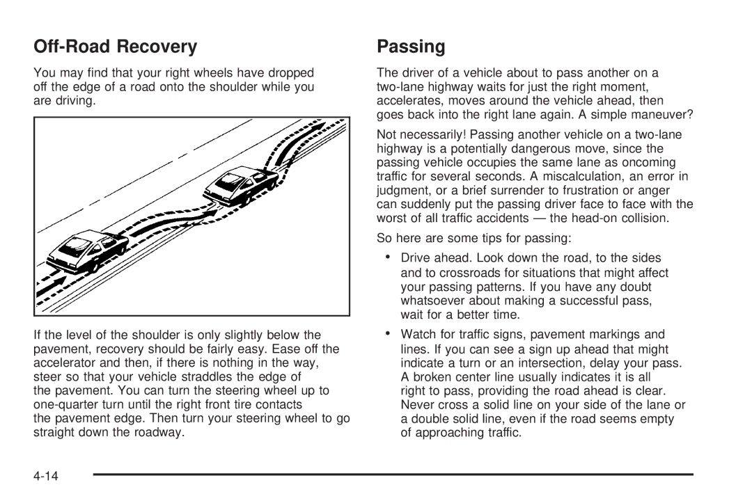 Pontiac 2006 manual Off-Road Recovery, Passing 